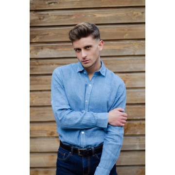 Chemise homme unie Bleu de Lectoure 100% lin Chemise homme unie Bleu de Lectoure 100% lin