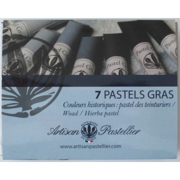 Boite de 7 pastels gras nuancés bleu charron (Isatis Tinctoria) Boite de 7 pastels gras nuancés bleu charron (Isatis Tinctoria)