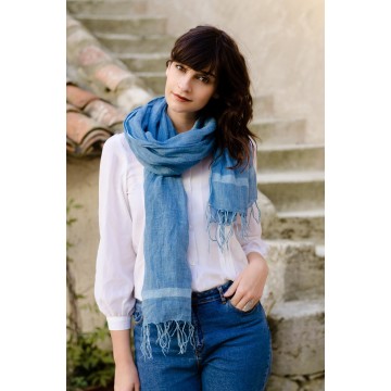 Echarpe Bleu de Lectoure 100% lin Echarpe Bleu de Lectoure 100% lin